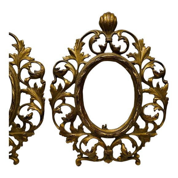 VTG Pair Virginia Metalcrafters Oval Brass Picture Frames Ornate Victorian 11" - Picture 5 of 14